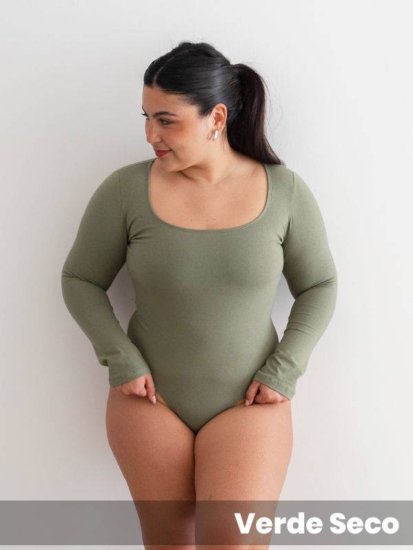 Body Roma algodón-lycra manga larga cuello cuadrado
