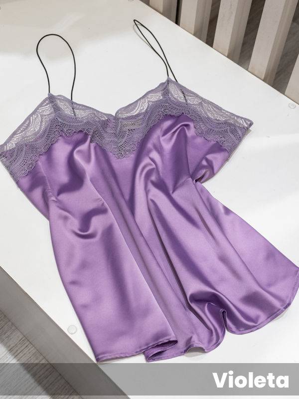 Musculosa lencera de satén elastizado con bretel elástico fino