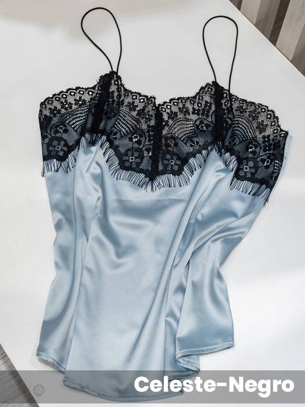 Musculosa lencera de satén elastizado con bretel elástico fino