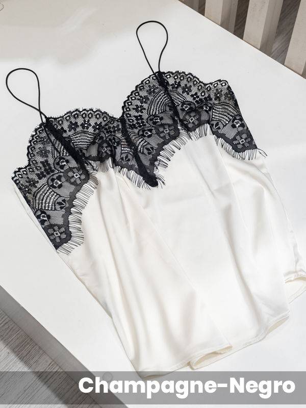 Musculosa lencera de satén elastizado con bretel elástico fino